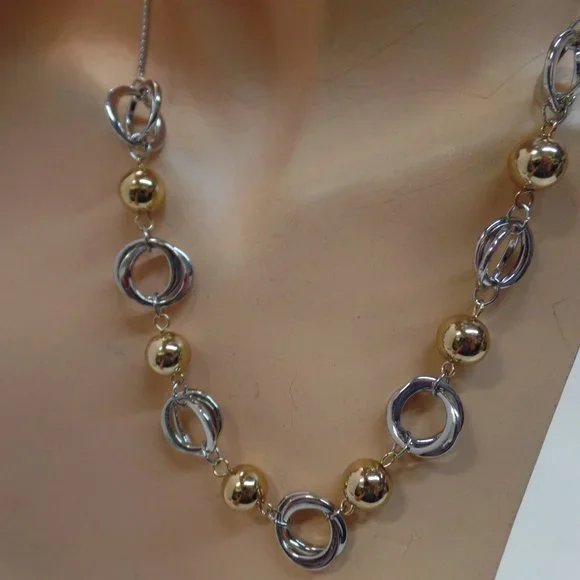 Cato Goldtone & Silvertone Large Link & Ball Necklace Adj to 19" - Picture 6 of 11